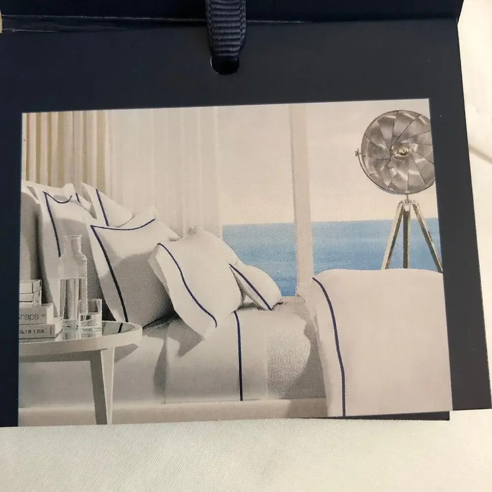 Ralph Lauren Organic Cotton Percale Palmer Full Flat Sheet White Pale Sky Blue